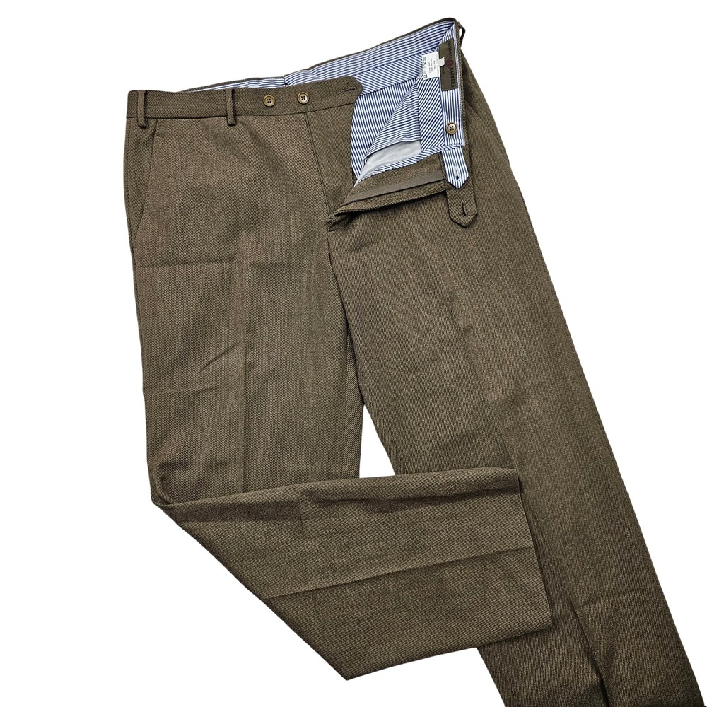 Luciano Barbera Dress Pants Mens 52 34x29 Brown Wool‎ Italy Flat Front READ